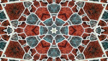 soyut renkli hipnotik simetrik desen süslemeli kaleydoskop hareketi geometrik çember ve yıldız şekilleri