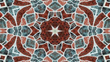 soyut renkli hipnotik simetrik desen süslemeli kaleydoskop hareketi geometrik çember ve yıldız şekilleri