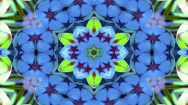 soyut renkli hipnotik simetrik desen süslemeli kaleydoskop hareketi geometrik çember ve yıldız şekilleri