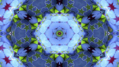 soyut renkli hipnotik simetrik desen süslemeli kaleydoskop hareketi geometrik çember ve yıldız şekilleri