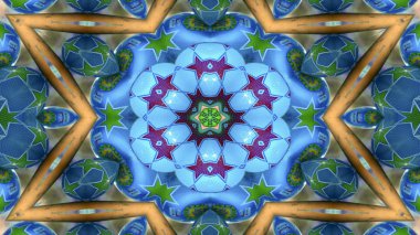 soyut renkli hipnotik simetrik desen süslemeli kaleydoskop hareketi geometrik çember ve yıldız şekilleri