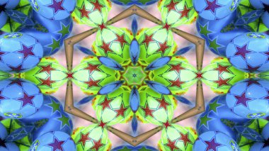 soyut renkli hipnotik simetrik desen süslemeli kaleydoskop hareketi geometrik çember ve yıldız şekilleri