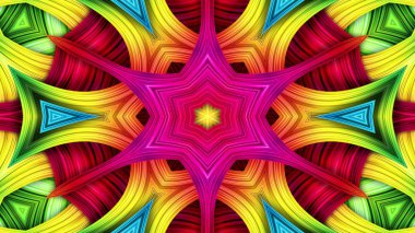 soyut renkli hipnotik simetrik desen süslemeli kaleydoskop hareketi geometrik çember ve yıldız şekilleri