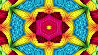 soyut renkli hipnotik simetrik desen süslemeli kaleydoskop hareketi geometrik çember ve yıldız şekilleri