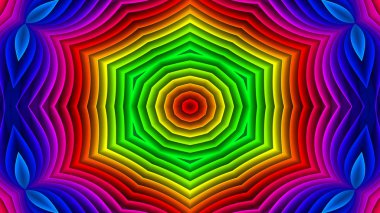 soyut renkli hipnotik simetrik desen süslemeli kaleydoskop hareketi geometrik çember ve yıldız şekilleri