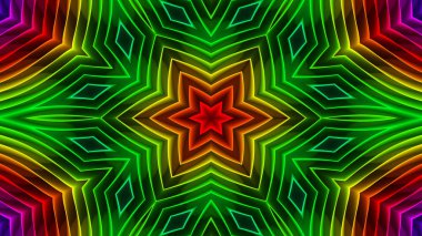 soyut renkli hipnotik simetrik desen süslemeli kaleydoskop hareketi geometrik çember ve yıldız şekilleri