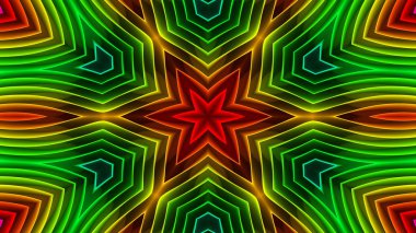 soyut renkli hipnotik simetrik desen süslemeli kaleydoskop hareketi geometrik çember ve yıldız şekilleri