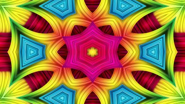 soyut renkli hipnotik simetrik desen süslemeli kaleydoskop hareketi geometrik çember ve yıldız şekilleri