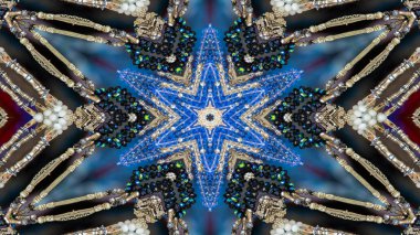 soyut renkli hipnotik simetrik desen süslemeli kaleydoskop hareketi geometrik çember ve yıldız şekilleri
