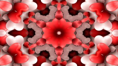 Soyut renkli aşk kalp ve tutku renkler kavramı simetrik desen süs dekoratif Kaleidoscope hareketi geometrik daire ve yıldız şekiller