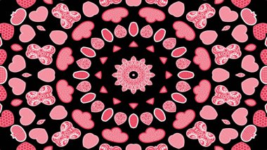 Soyut renkli aşk kalp ve tutku renkler kavramı simetrik desen süs dekoratif Kaleidoscope hareketi geometrik daire ve yıldız şekiller