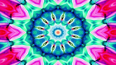 Soyut renkli parlak ve hipnotik kavram simetrik desen süs dekoratif Kaleidoscope hareketi geometrik daire ve yıldız şekli