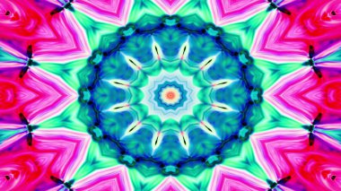 Soyut renkli parlak ve hipnotik kavram simetrik desen süs dekoratif Kaleidoscope hareketi geometrik daire ve yıldız şekli