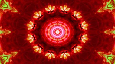 Soyut renkli parlak ve hipnotik kavram simetrik desen süs dekoratif Kaleidoscope hareketi geometrik daire ve yıldız şekli