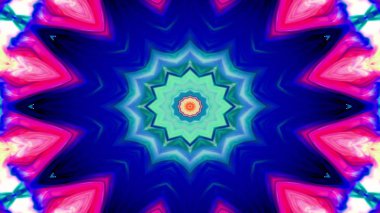 Soyut renkli parlak ve hipnotik kavram simetrik desen süs dekoratif Kaleidoscope hareketi geometrik daire ve yıldız şekli
