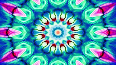 Soyut renkli parlak ve hipnotik kavram simetrik desen süs dekoratif Kaleidoscope hareketi geometrik daire ve yıldız şekli