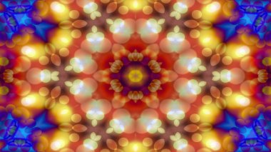 Soyut renkli parlak ve hipnotik kavram simetrik desen süs dekoratif Kaleidoscope hareketi geometrik daire ve yıldız şekli