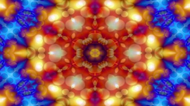 Soyut renkli parlak ve hipnotik kavram simetrik desen süs dekoratif Kaleidoscope hareketi geometrik daire ve yıldız şekli