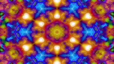 Soyut renkli parlak ve hipnotik kavram simetrik desen süs dekoratif Kaleidoscope hareketi geometrik daire ve yıldız şekli