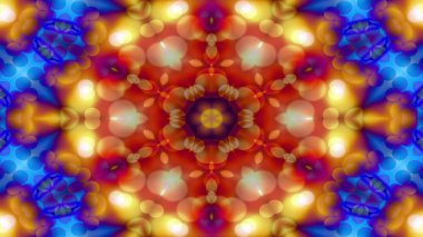 Soyut renkli parlak ve hipnotik kavram simetrik desen süs dekoratif Kaleidoscope hareketi geometrik daire ve yıldız şekli