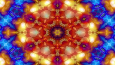 Soyut renkli parlak ve hipnotik kavram simetrik desen süs dekoratif Kaleidoscope hareketi geometrik daire ve yıldız şekli
