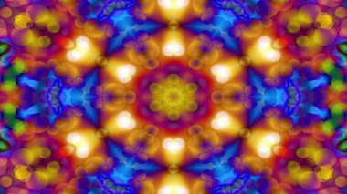 Soyut renkli parlak ve hipnotik kavram simetrik desen süs dekoratif Kaleidoscope hareketi geometrik daire ve yıldız şekli