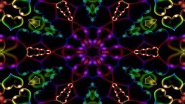 Soyut renkli parlak ve hipnotik kavram simetrik desen süs dekoratif Kaleidoscope hareketi geometrik daire ve yıldız şekli