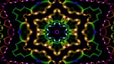 Soyut renkli parlak ve hipnotik kavram simetrik desen süs dekoratif Kaleidoscope hareketi geometrik daire ve yıldız şekli