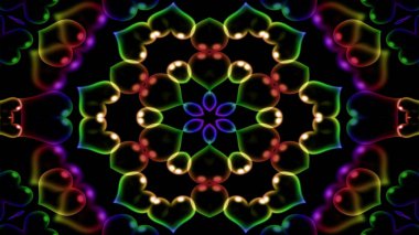Soyut renkli parlak ve hipnotik kavram simetrik desen süs dekoratif Kaleidoscope hareketi geometrik daire ve yıldız şekli