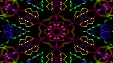 Soyut renkli parlak ve hipnotik kavram simetrik desen süs dekoratif Kaleidoscope hareketi geometrik daire ve yıldız şekli