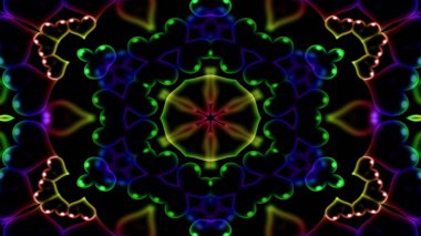 Soyut renkli parlak ve hipnotik kavram simetrik desen süs dekoratif Kaleidoscope hareketi geometrik daire ve yıldız şekli