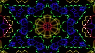 Soyut renkli parlak ve hipnotik kavram simetrik desen süs dekoratif Kaleidoscope hareketi geometrik daire ve yıldız şekli