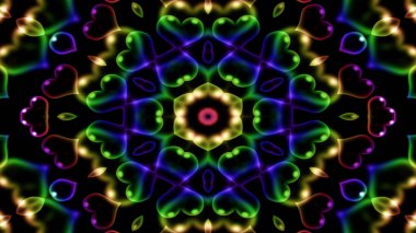 Soyut renkli parlak ve hipnotik kavram simetrik desen süs dekoratif Kaleidoscope hareketi geometrik daire ve yıldız şekli