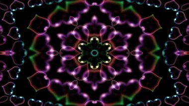 Soyut renkli parlak ve hipnotik kavram simetrik desen süs dekoratif Kaleidoscope hareketi geometrik daire ve yıldız şekli