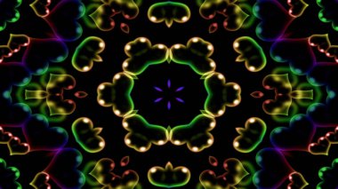Soyut renkli parlak ve hipnotik kavram simetrik desen süs dekoratif Kaleidoscope hareketi geometrik daire ve yıldız şekli