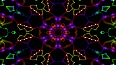 Soyut renkli parlak ve hipnotik kavram simetrik desen süs dekoratif Kaleidoscope hareketi geometrik daire ve yıldız şekli