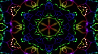 Soyut renkli parlak ve hipnotik kavram simetrik desen süs dekoratif Kaleidoscope hareketi geometrik daire ve yıldız şekli