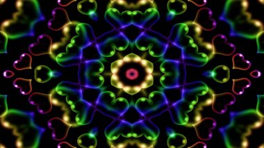 Soyut renkli parlak ve hipnotik kavram simetrik desen süs dekoratif Kaleidoscope hareketi geometrik daire ve yıldız şekli