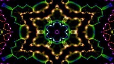 Soyut renkli parlak ve hipnotik kavram simetrik desen süs dekoratif Kaleidoscope hareketi geometrik daire ve yıldız şekli