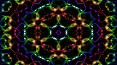 Soyut renkli parlak ve hipnotik kavram simetrik desen süs dekoratif Kaleidoscope hareketi geometrik daire ve yıldız şekli