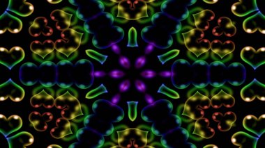 Soyut renkli parlak ve hipnotik kavram simetrik desen süs dekoratif Kaleidoscope hareketi geometrik daire ve yıldız şekli