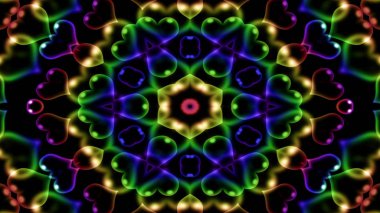 Soyut renkli parlak ve hipnotik kavram simetrik desen süs dekoratif Kaleidoscope hareketi geometrik daire ve yıldız şekli