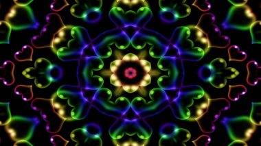 Soyut renkli parlak ve hipnotik kavram simetrik desen süs dekoratif Kaleidoscope hareketi geometrik daire ve yıldız şekli