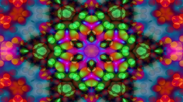 彩色闪亮催眠概念对称图案观赏装饰万花筒运动几何圈与星形 — 图库照片