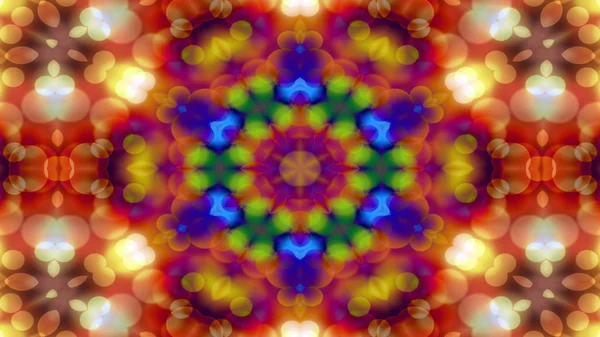 抽象的なカラフルな光沢のある 催眠概念対称パターン装飾装飾的な万華鏡運動幾何学的な円と星の形 — ストック写真