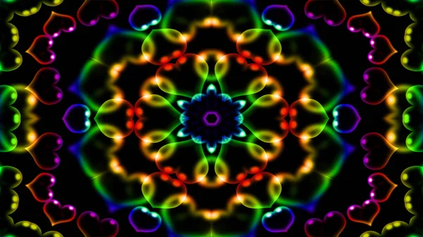 Abstrakti Värikäs Kiiltävä Hypnoottinen Käsite Symmetrinen Kuvio Koristeellinen Kaleidoskooppi Liike — kuvapankkivalokuva
