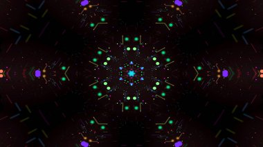 Soyut renkli parlak ve hipnotik kavram simetrik desen süs dekoratif Kaleidoscope hareketi geometrik daire ve yıldız şekli