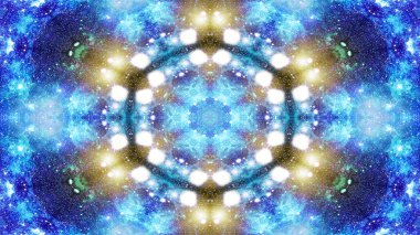 Soyut renkli parlak ve hipnotik kavram simetrik desen süs dekoratif Kaleidoscope hareketi geometrik daire ve yıldız şekli
