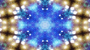 Soyut renkli parlak ve hipnotik kavram simetrik desen süs dekoratif Kaleidoscope hareketi geometrik daire ve yıldız şekli