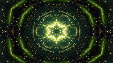 Soyut renkli parlak ve hipnotik kavram simetrik desen süs dekoratif Kaleidoscope hareketi geometrik daire ve yıldız şekli
